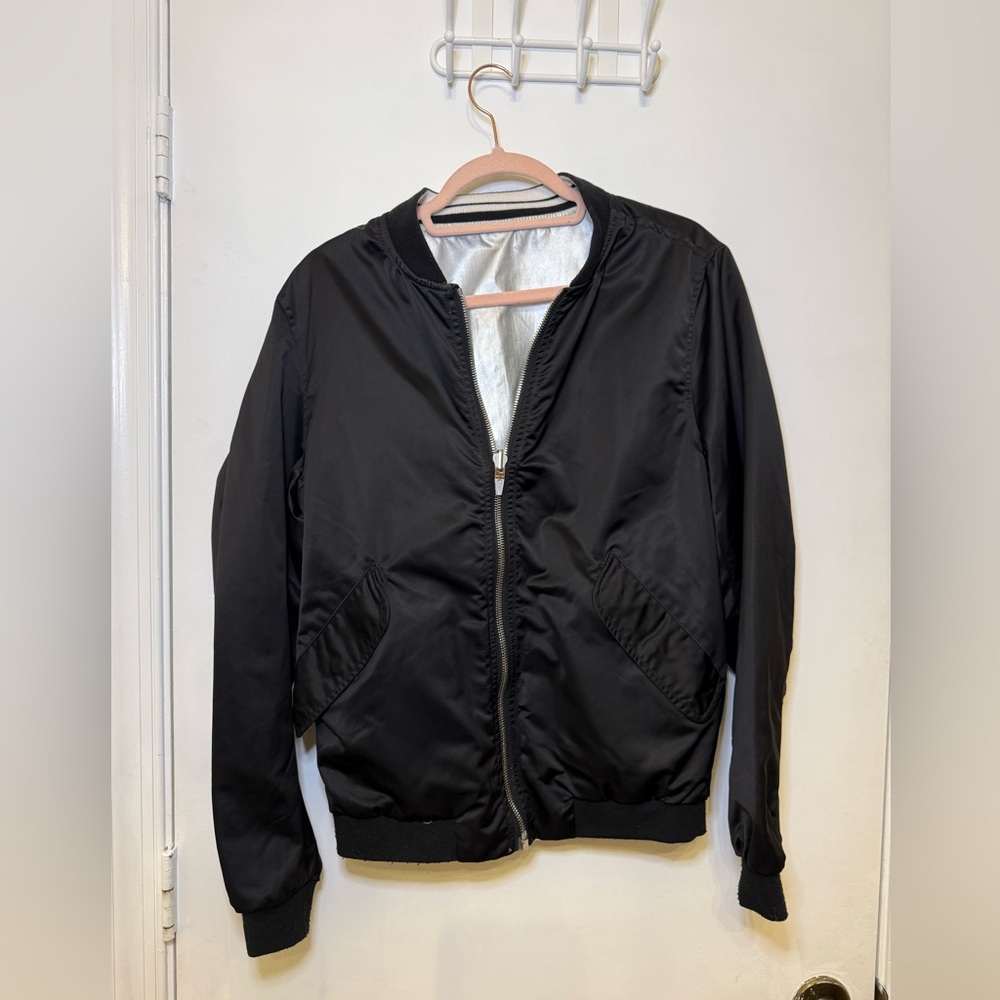 Zara Men's Reversible Black/Silver Bomber Jacket